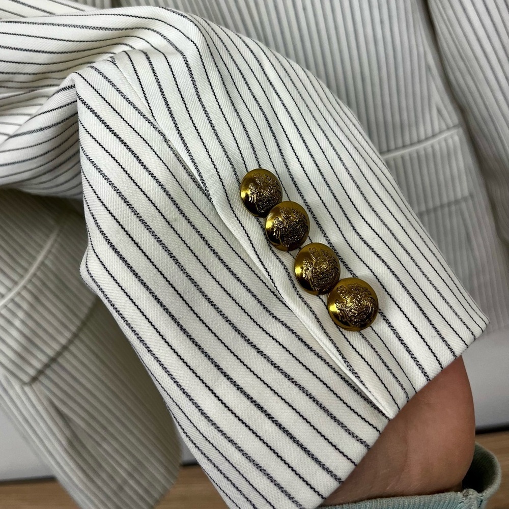 Lauren Ralph Lauren Women's Pinstripe-Print Straight-Fit Blazer - Cream Size 10 - Picture 6 of 14